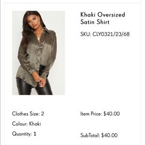 Oversized khaki satin shirt